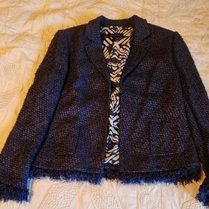 Escada Navy Textured Blazer And Skirt Suit